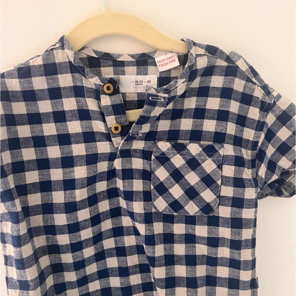 Zara gingham boys short sleeve shirt size 18-24mo - Picture 4 of 4